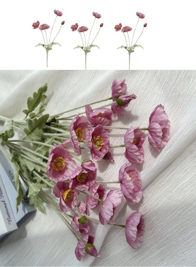 شيبشيب زهور صناعية من الخشخاش – باقة حرير مكوّنة من 3 قطع، مناسبة للزفاف وديكور المنزل والحفلات وتنسيقات الطاولات المركزية - Image 1